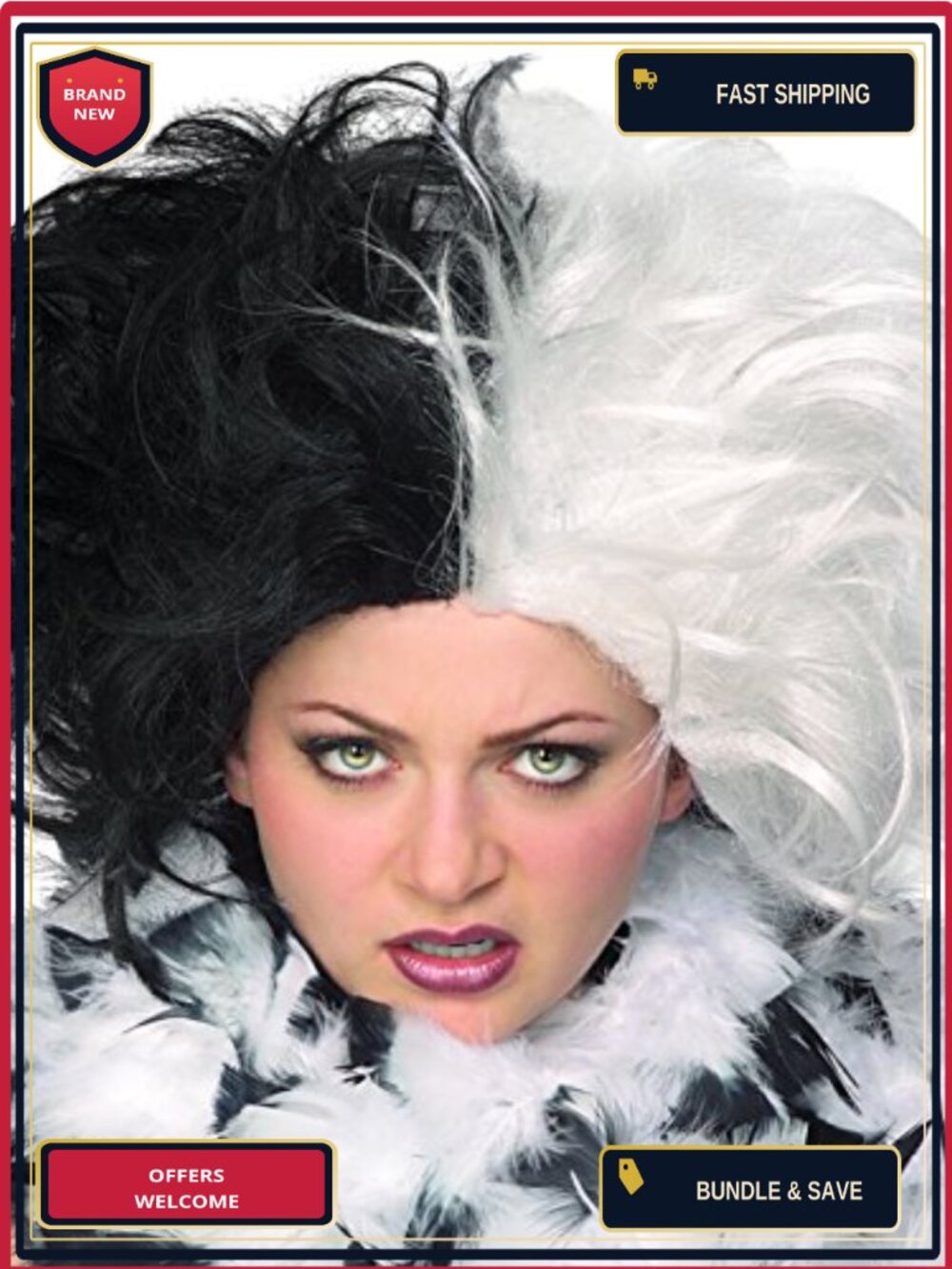 Half Black White Character Wig Costume Accessory for Cosplay